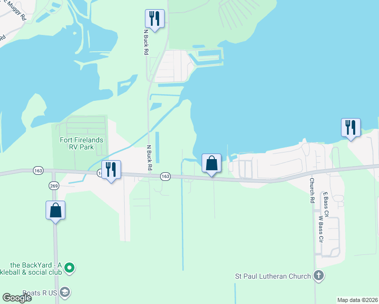 map of restaurants, bars, coffee shops, grocery stores, and more near 6005 East Harbor Road in Lakeside Marblehead