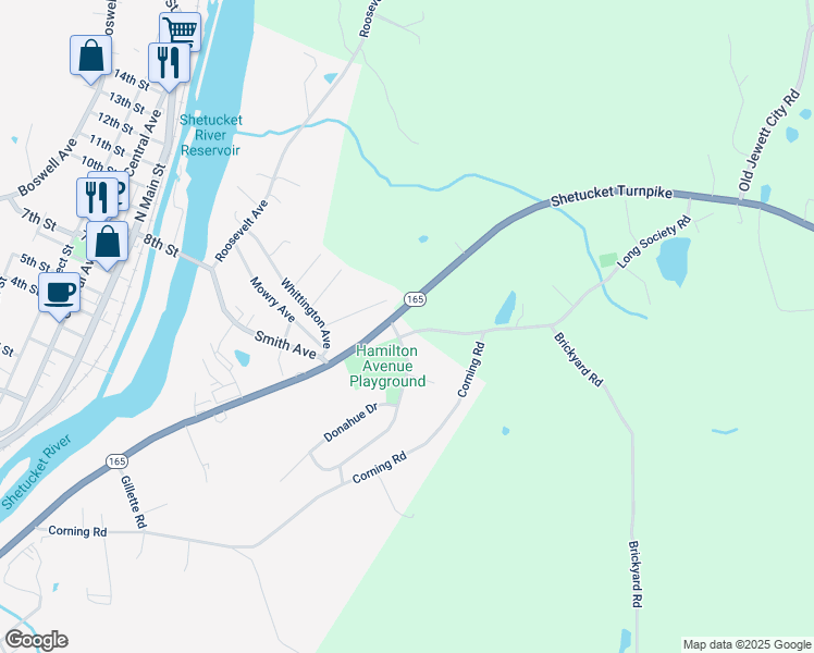 map of restaurants, bars, coffee shops, grocery stores, and more near 534 Hamilton Avenue in Norwich