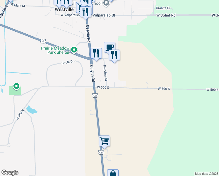 map of restaurants, bars, coffee shops, grocery stores, and more near 9750 West 500 South in Westville