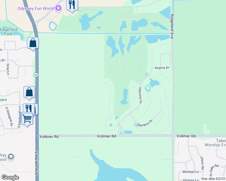 map of restaurants, bars, coffee shops, grocery stores, and more near 107 Iliad Drive in Tinley Park