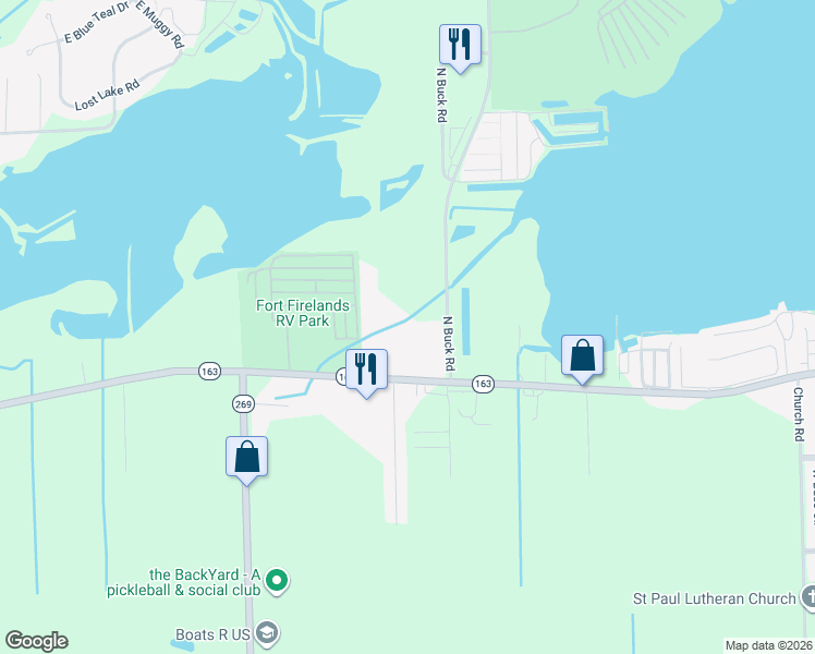 map of restaurants, bars, coffee shops, grocery stores, and more near 5831 E Harbor Rd in Lakeside Marblehead
