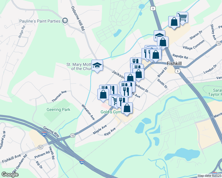 map of restaurants, bars, coffee shops, grocery stores, and more near 19 Weston Avenue in Fishkill