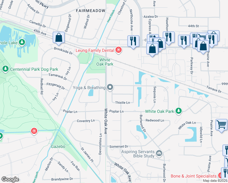 map of restaurants, bars, coffee shops, grocery stores, and more near 1617 Day Lily Lane in Munster