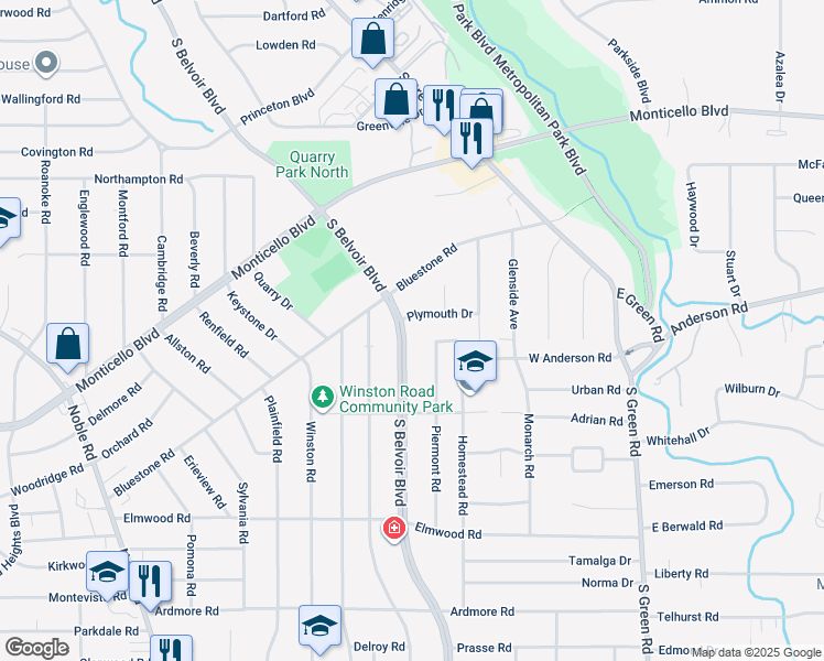 map of restaurants, bars, coffee shops, grocery stores, and more near 995 South Belvoir Boulevard in South Euclid