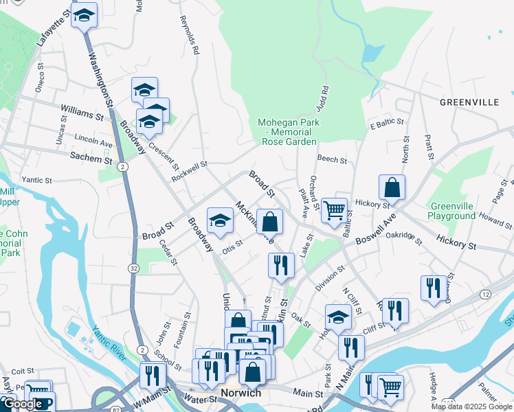 map of restaurants, bars, coffee shops, grocery stores, and more near 26 Warren Street in Norwich