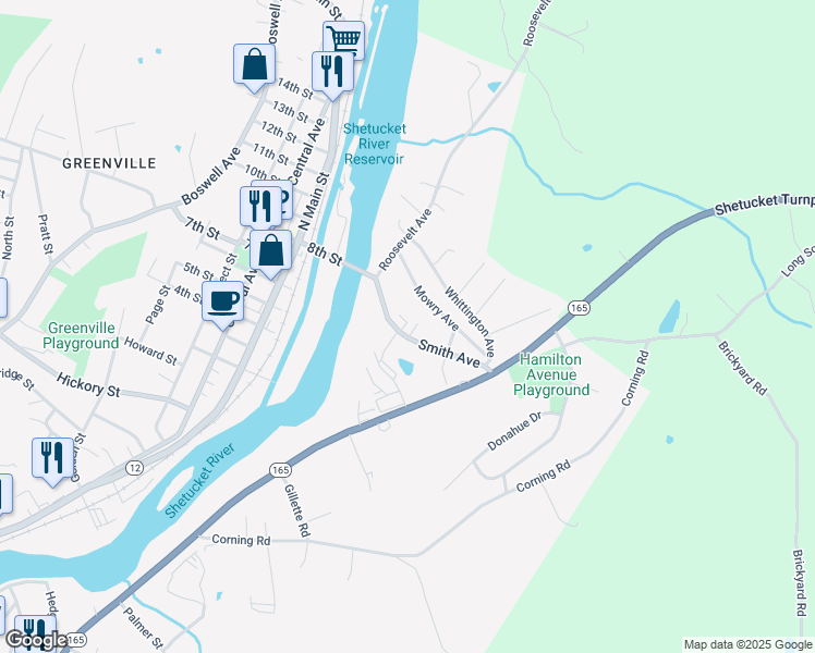 map of restaurants, bars, coffee shops, grocery stores, and more near 58 Smith Avenue in Norwich