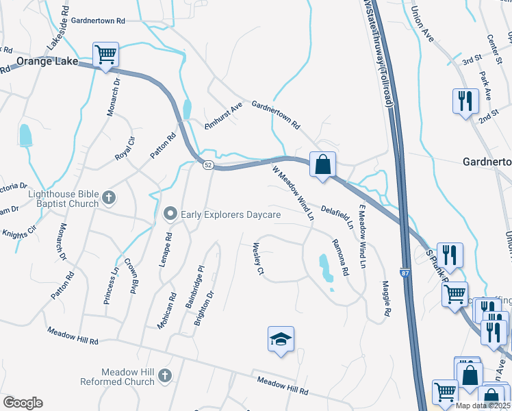 map of restaurants, bars, coffee shops, grocery stores, and more near 188 Sara Lane in Newburgh
