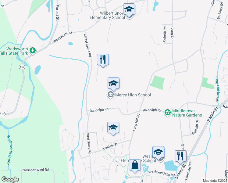 map of restaurants, bars, coffee shops, grocery stores, and more near 1740 Randolph Road in Middletown