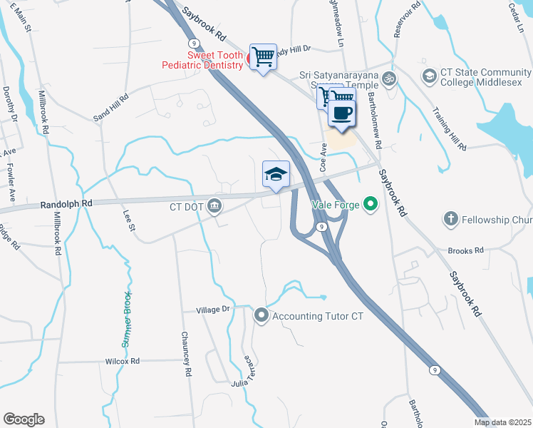 map of restaurants, bars, coffee shops, grocery stores, and more near 181 Randolph Road in Middletown
