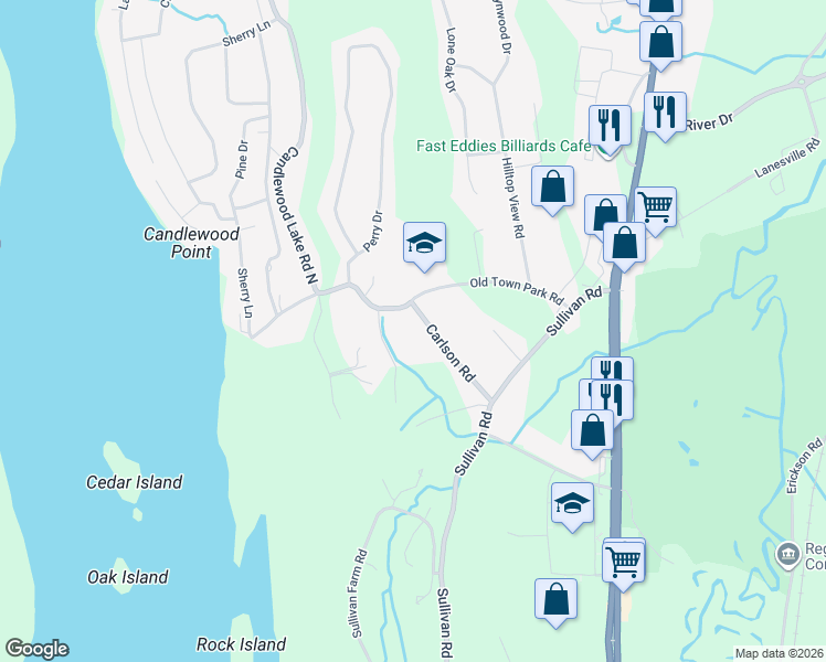 map of restaurants, bars, coffee shops, grocery stores, and more near 2 Carlson Road in New Milford