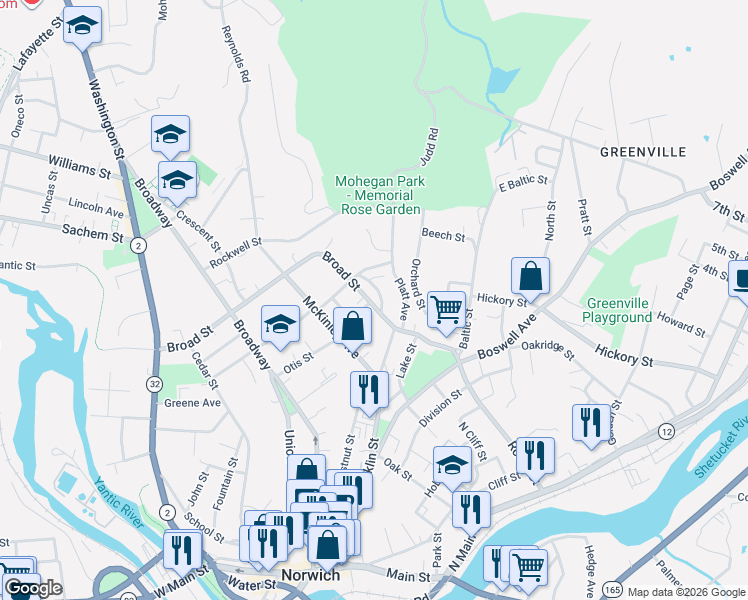 map of restaurants, bars, coffee shops, grocery stores, and more near 162 Broad Street in Norwich