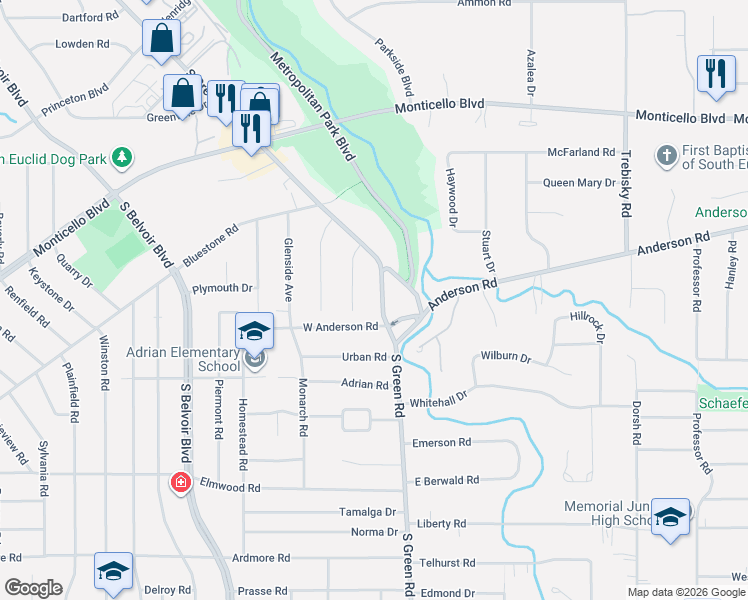 map of restaurants, bars, coffee shops, grocery stores, and more near 983 South Green Road in South Euclid