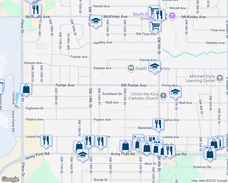 map of restaurants, bars, coffee shops, grocery stores, and more near 1206 Porter Avenue in Des Moines