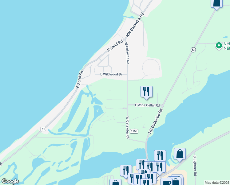 map of restaurants, bars, coffee shops, grocery stores, and more near 3660 East Highland Drive in Port Clinton