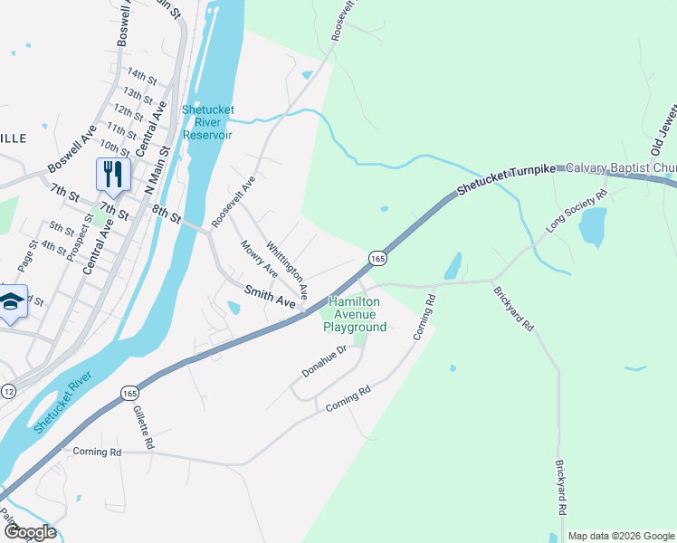 map of restaurants, bars, coffee shops, grocery stores, and more near 26 Daniel Street in Norwich