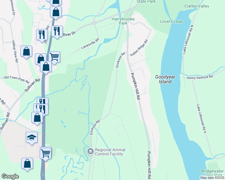 map of restaurants, bars, coffee shops, grocery stores, and more near 40 Erickson Road in New Milford