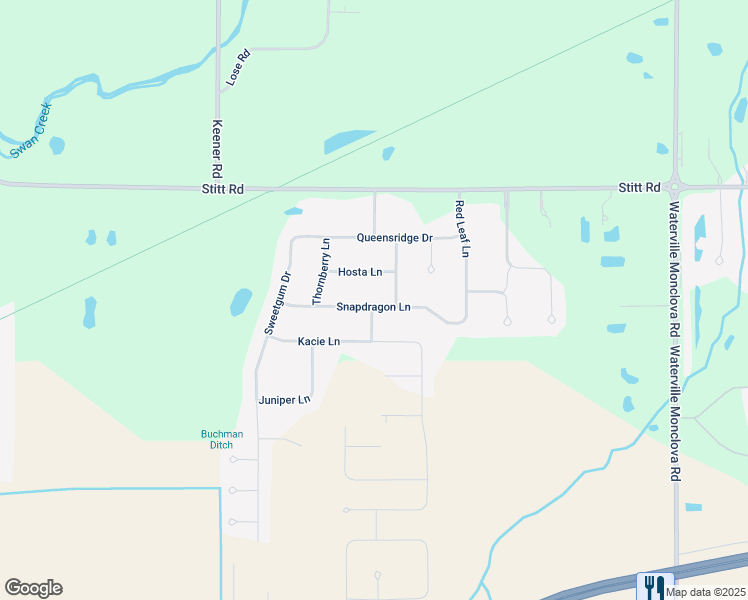 map of restaurants, bars, coffee shops, grocery stores, and more near 8502 Snapdragon Lane in Monclova