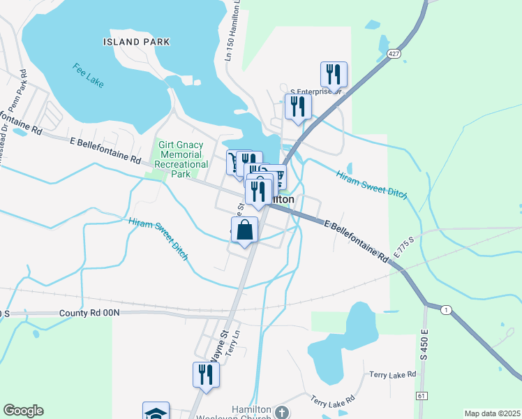 map of restaurants, bars, coffee shops, grocery stores, and more near 3955 East Bellefontaine Road in Hamilton