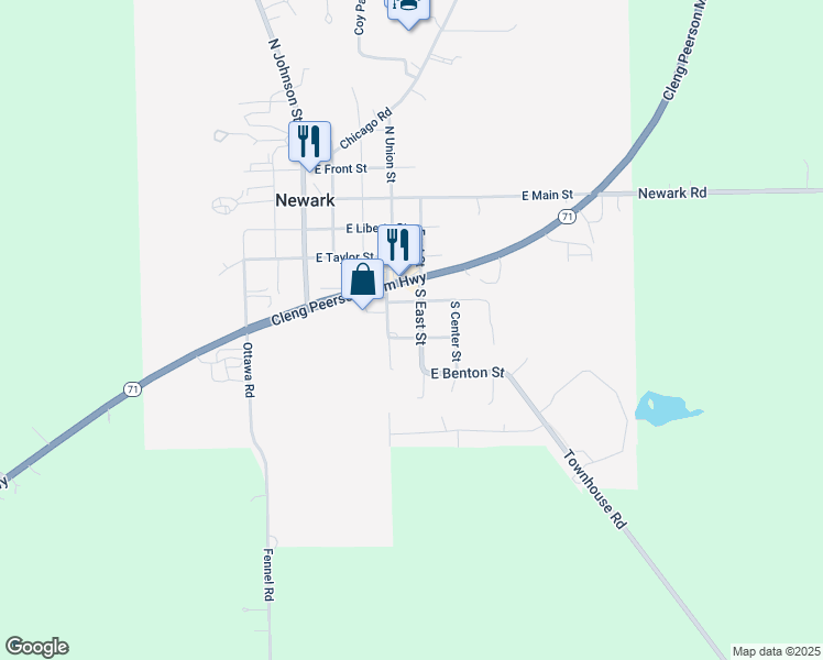 map of restaurants, bars, coffee shops, grocery stores, and more near 307 East Franklin Street in Newark