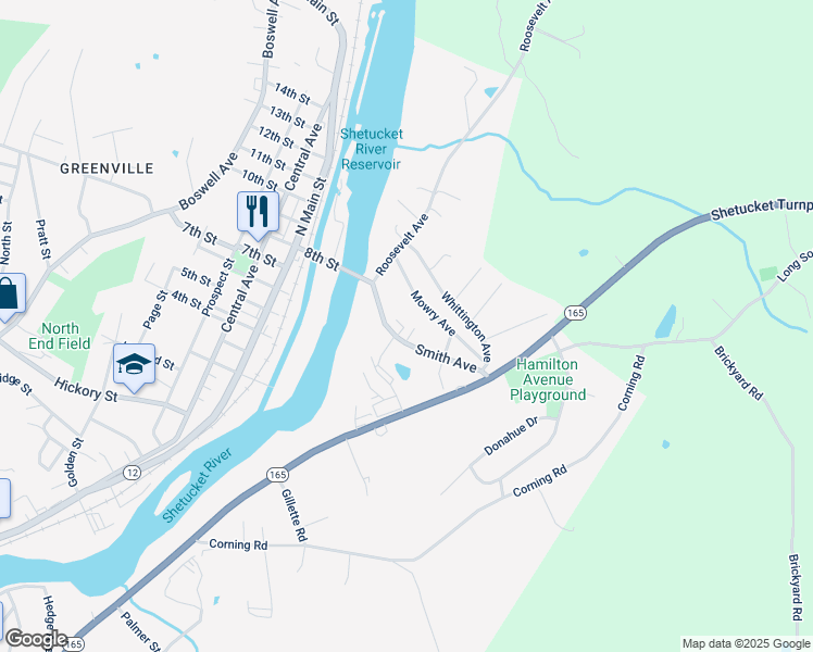map of restaurants, bars, coffee shops, grocery stores, and more near 51 Mowry Avenue in Norwich