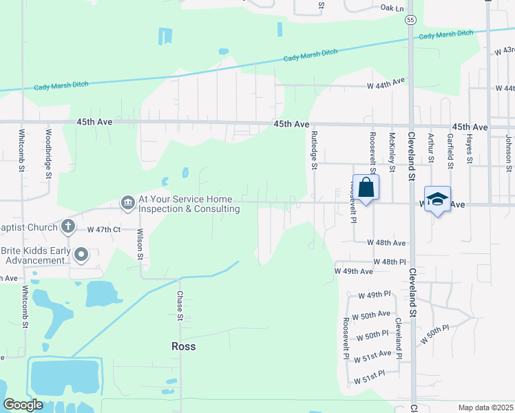 map of restaurants, bars, coffee shops, grocery stores, and more near 2700 W 47th Ave in Gary
