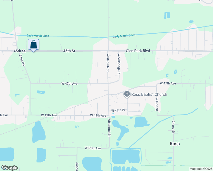 map of restaurants, bars, coffee shops, grocery stores, and more near 4700 Whitcomb Street in Gary