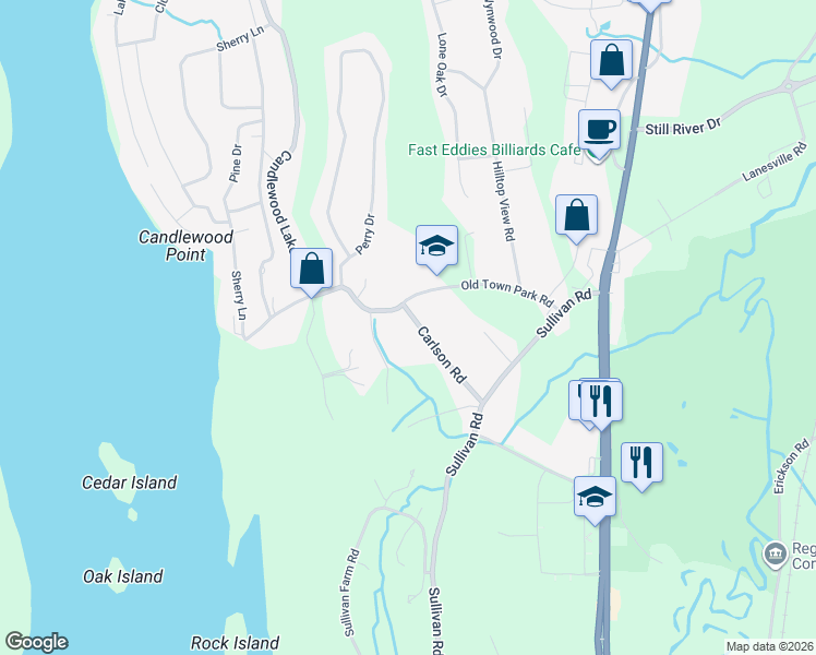 map of restaurants, bars, coffee shops, grocery stores, and more near 2 Carlson Road in New Milford