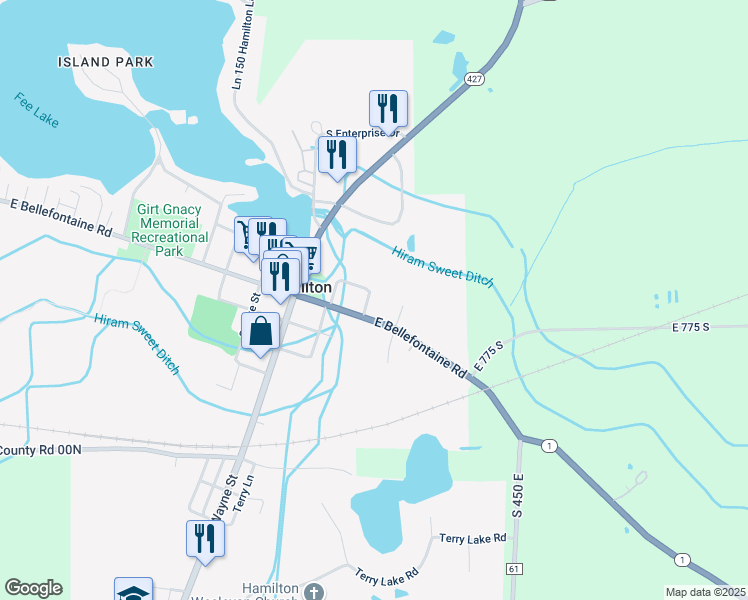 map of restaurants, bars, coffee shops, grocery stores, and more near 7660-7664 Renner Street in Hamilton