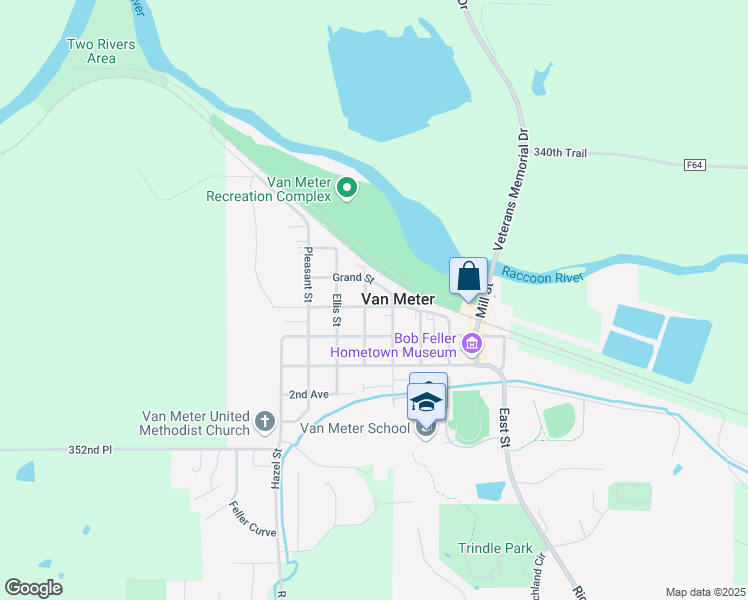 map of restaurants, bars, coffee shops, grocery stores, and more near 411 Grant Street in Van Meter