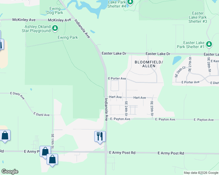 map of restaurants, bars, coffee shops, grocery stores, and more near 2323 East Porter Avenue in Des Moines