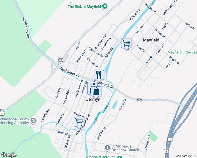 map of restaurants, bars, coffee shops, grocery stores, and more near 717 Washington Avenue in Jermyn