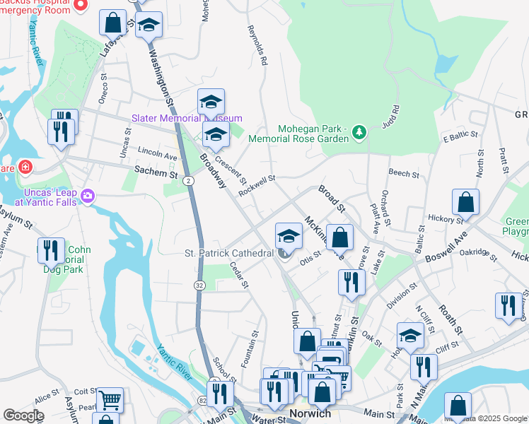 map of restaurants, bars, coffee shops, grocery stores, and more near 60 Broad Street in Norwich