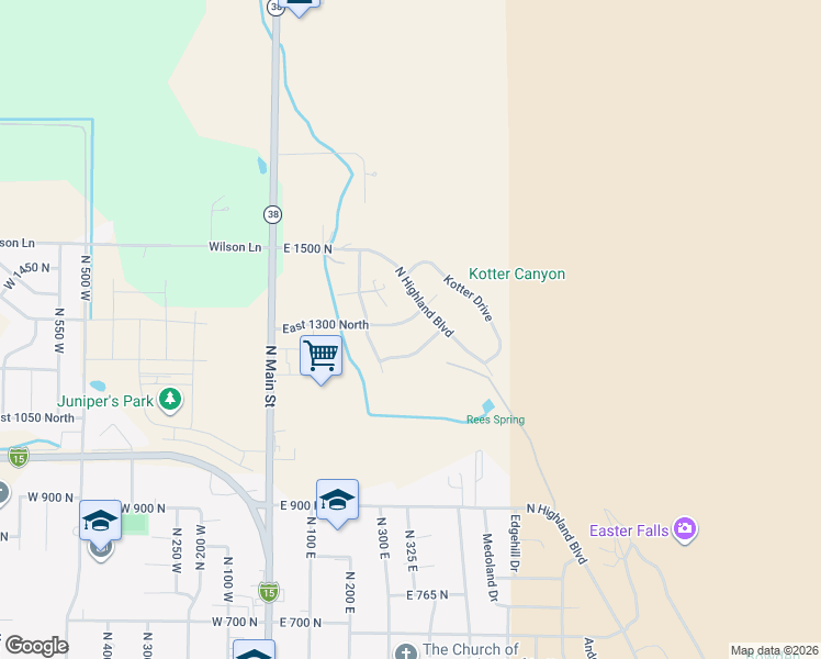 map of restaurants, bars, coffee shops, grocery stores, and more near 360 East 1300 North in Brigham City