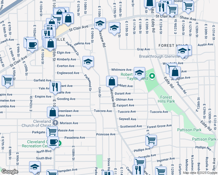 map of restaurants, bars, coffee shops, grocery stores, and more near 876 Lakeview Road in Cleveland