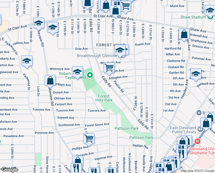map of restaurants, bars, coffee shops, grocery stores, and more near 868 Eddy Road in Cleveland