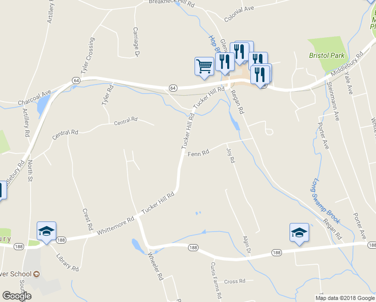 map of restaurants, bars, coffee shops, grocery stores, and more near 193 Tucker Hill Road in Middlebury