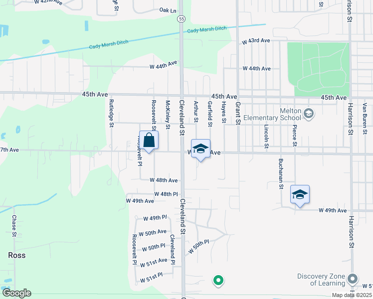 map of restaurants, bars, coffee shops, grocery stores, and more near 4682 Arthur St in Gary