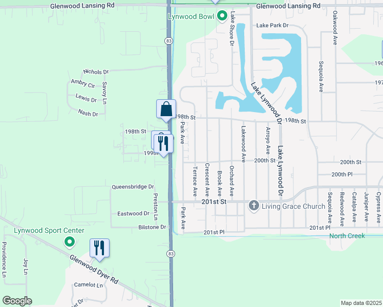 map of restaurants, bars, coffee shops, grocery stores, and more near 19916 Terrace Ave in Lynwood