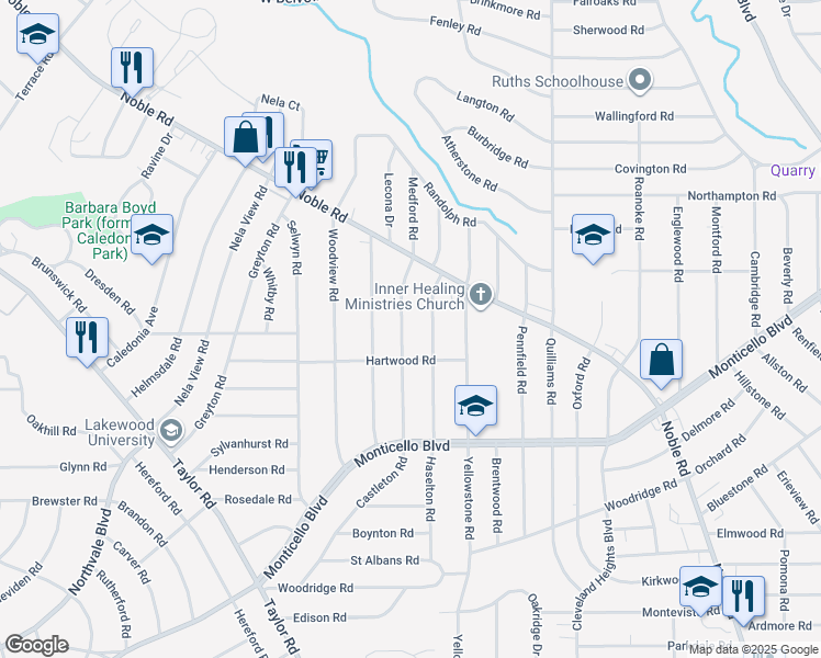 map of restaurants, bars, coffee shops, grocery stores, and more near 993 Pembrook Rd in Cleveland Heights