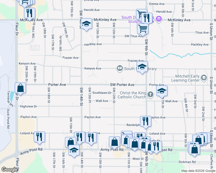 map of restaurants, bars, coffee shops, grocery stores, and more near 1206 Porter Avenue in Des Moines