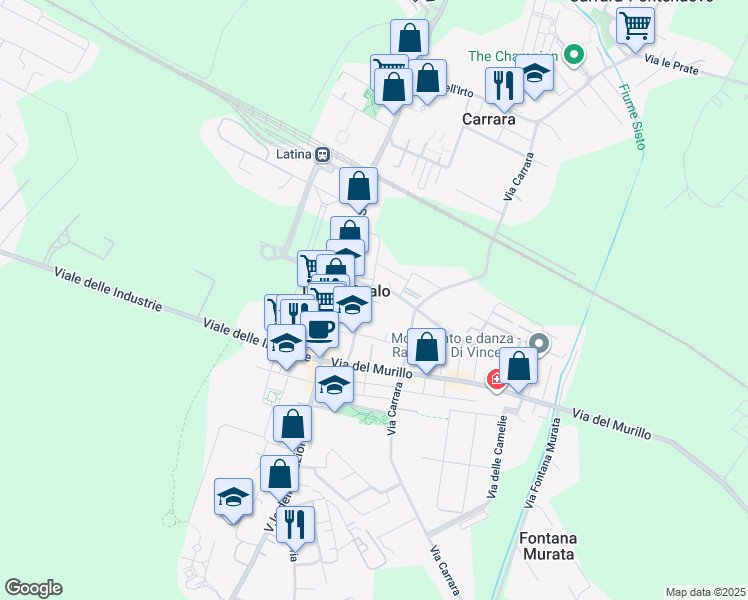 map of restaurants, bars, coffee shops, grocery stores, and more near 31 Via del Pioppeto in Latina Scalo