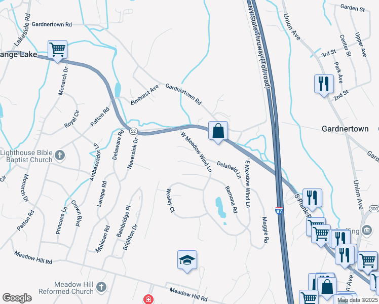 map of restaurants, bars, coffee shops, grocery stores, and more near 167 Isis Drive in Newburgh