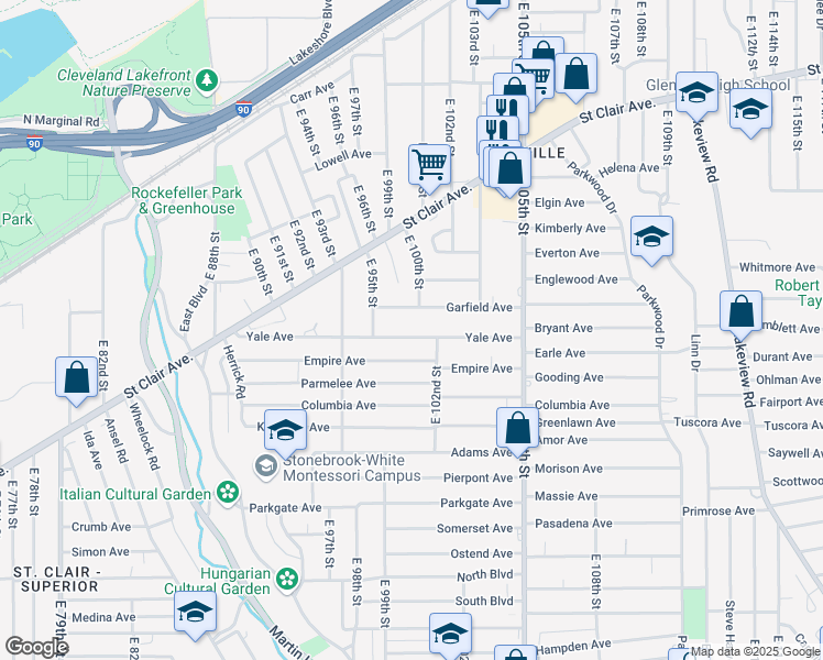 map of restaurants, bars, coffee shops, grocery stores, and more near 10003 Yale Avenue in Cleveland