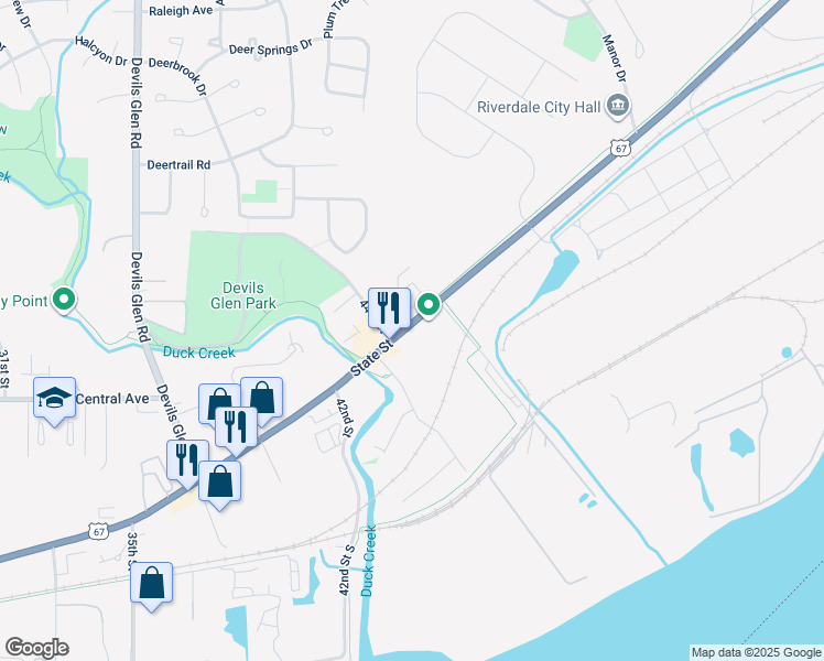 map of restaurants, bars, coffee shops, grocery stores, and more near 4427 State Street in Bettendorf