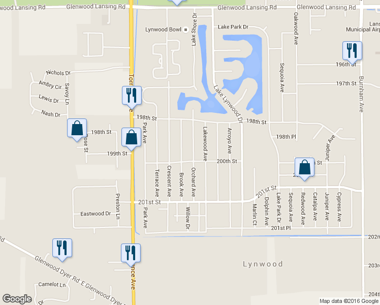 map of restaurants, bars, coffee shops, grocery stores, and more near 19916 Orchard Avenue in Chicago Heights