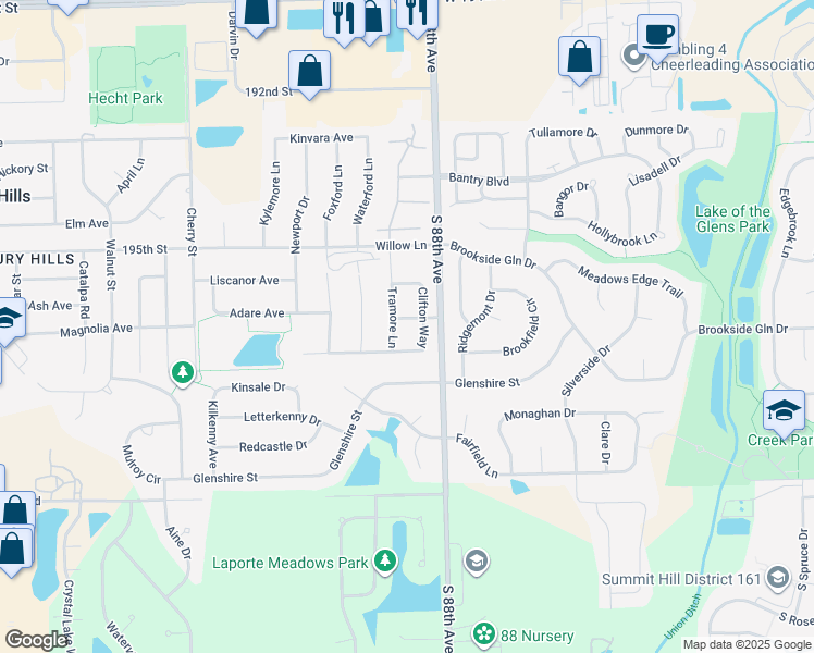 map of restaurants, bars, coffee shops, grocery stores, and more near 8831 Carn Avenue in Mokena