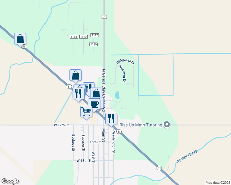 map of restaurants, bars, coffee shops, grocery stores, and more near 1243 North Genoa Clay Center Road in Genoa