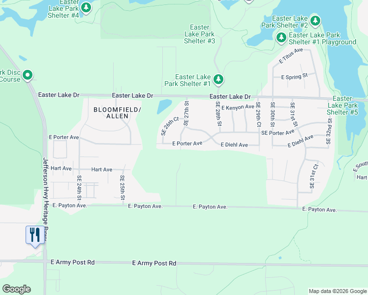 map of restaurants, bars, coffee shops, grocery stores, and more near 5505 Southeast 27th Street in Des Moines
