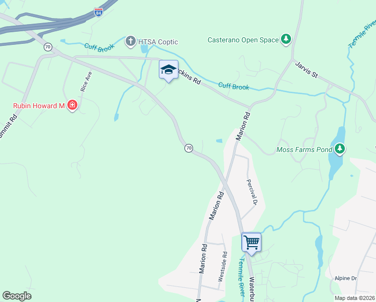 map of restaurants, bars, coffee shops, grocery stores, and more near 1575 Waterbury Road in Cheshire