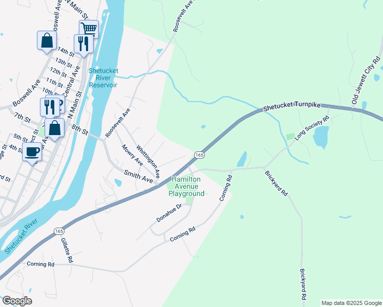 map of restaurants, bars, coffee shops, grocery stores, and more near 534 Hamilton Avenue in Norwich